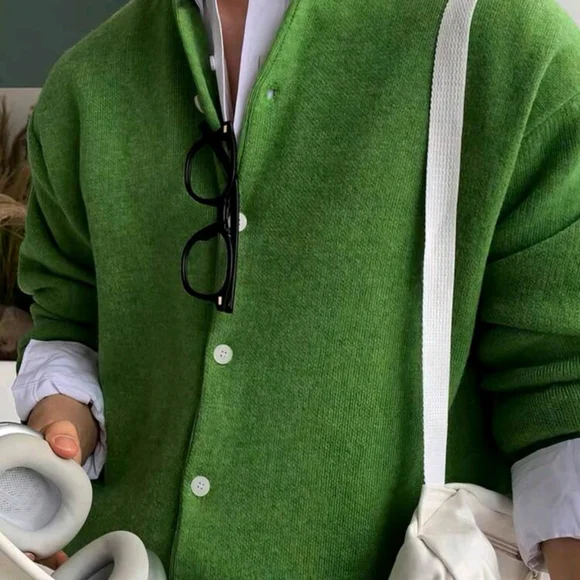 Men's Solid Color Button-Front Cardigan, Autumn & Winter Back - Picture 2 of 4